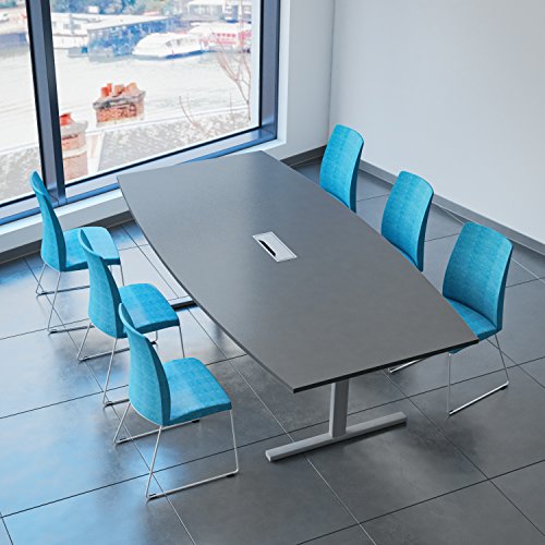 Weber Büro Easy Konferenztisch Bootsform 240x120 cm Anthrazit mit Elektrifizierung Besprechungstisch Tisch, Gestellfarbe:Silber von Weber Büro