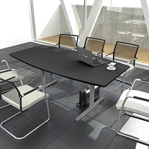 Weber Büro Easy Konferenztisch Bootsform 180x100 cm Anthrazit Besprechungstisch Tisch, Gestellfarbe:Silber von Weber Büro