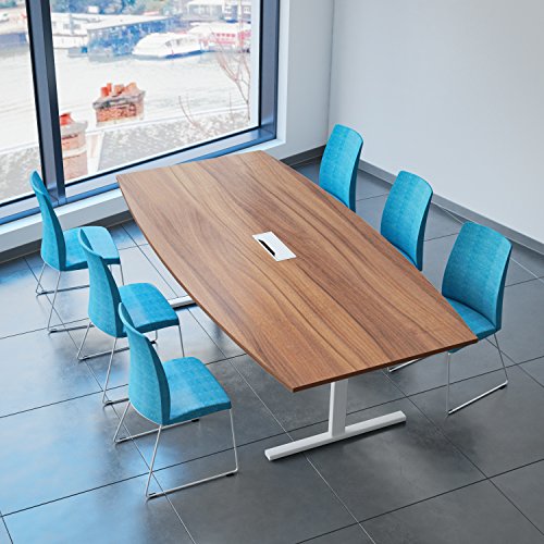 Weber Büro Easy Konferenztisch Bootsform 240 x 120 cm Nussbaum mit Elektrifizierung Besprechungstisch Tisch, Gestellfarbe:Weiß von Weber Büro