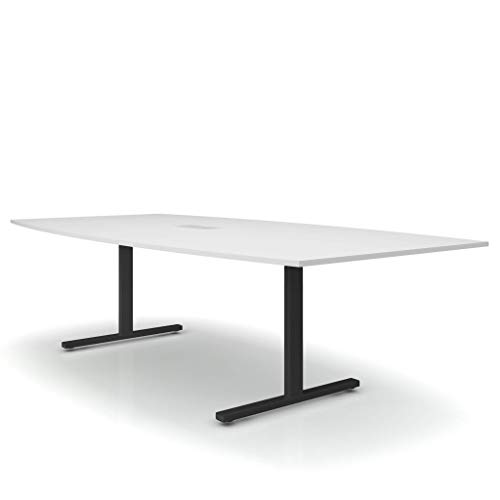 Weber Büro Easy Konferenztisch Bootsform 240x120 cm Weiß mit Elektrifizierung Besprechungstisch Tisch, Gestellfarbe:Anthrazit von Weber Büro
