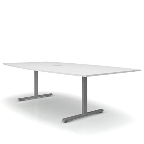 Weber Büro Easy Konferenztisch Bootsform 240x120 cm Weiß mit Elektrifizierung Besprechungstisch Tisch, Gestellfarbe:Silber von Weber Büro