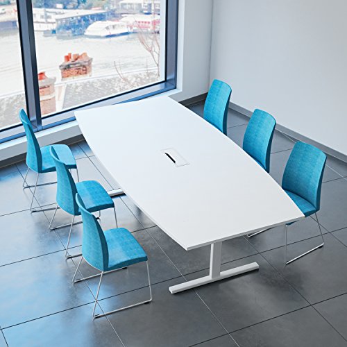 Weber Büro Easy Konferenztisch Bootsform 240x120 cm Weiß mit Elektrifizierung Besprechungstisch Tisch, Gestellfarbe:Weiß von Weber Büro