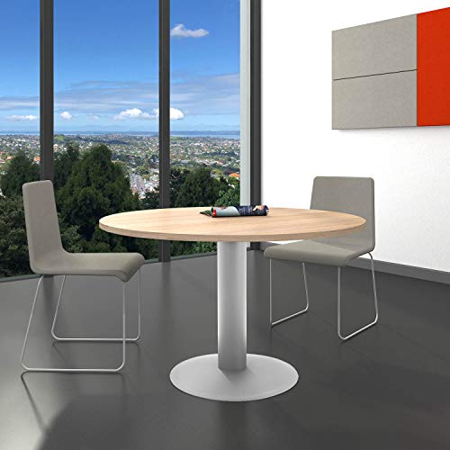 Weber Büro Optima runder Besprechungstisch Ø 120 cm Bernstein-Eiche Silbernes Gestell Tisch Esstisch von Weber Büro