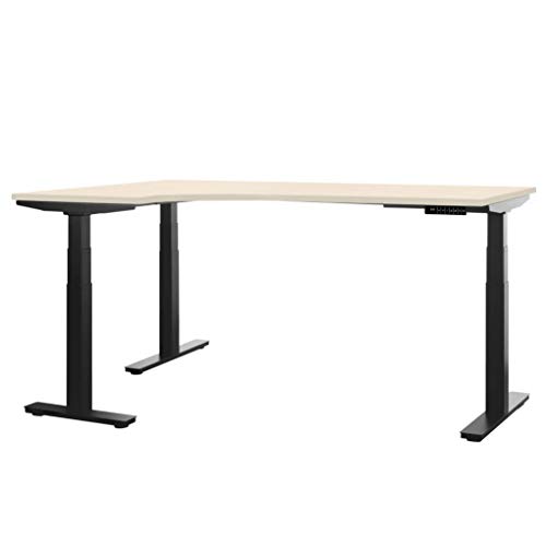 Weber Büro Winkelschreibtisch TELDRA 1.800 x 1.600 mm elektrisch höhenverstellbar, Ahorn, Farbe Gestell:Schwarz, Winkelausrichtung:Winkel Links von Weber Büro