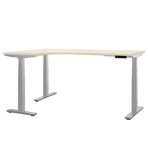 Weber Büro Winkelschreibtisch TELDRA 1.800 x 1.600 mm elektrisch höhenverstellbar, Ahorn, Farbe Gestell:Silber, Winkelausrichtung:Winkel Links von Weber Büro