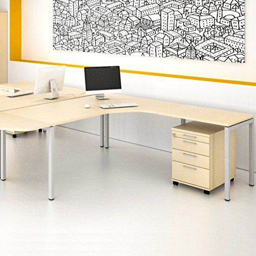 Weber Büro Winkelschreibtisch mit Rollcontainer NOVA XL 180x200cm Ahorn Eck-Schreibtisch von Weber Büro