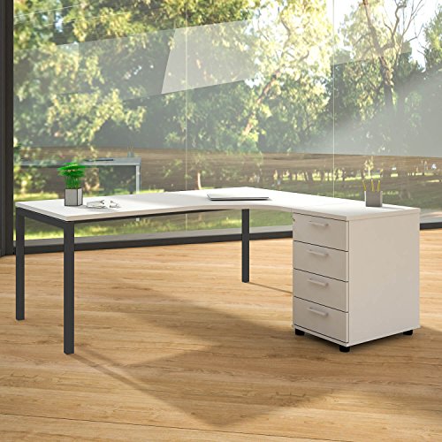 Weber Büro Winkelschreibtisch mit Standcontainer NOVA XL 180x163cm Weiß Eck-Schreibtisch, Gestellfarbe:Anthrazit von Weber Büro