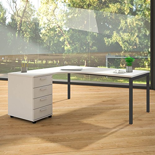 Weber Büro Winkelschreibtisch mit Standcontainer NOVA XL 180x163cm Weiß Eck-Schreibtisch, Gestellfarbe:Anthrazit von Weber Büro
