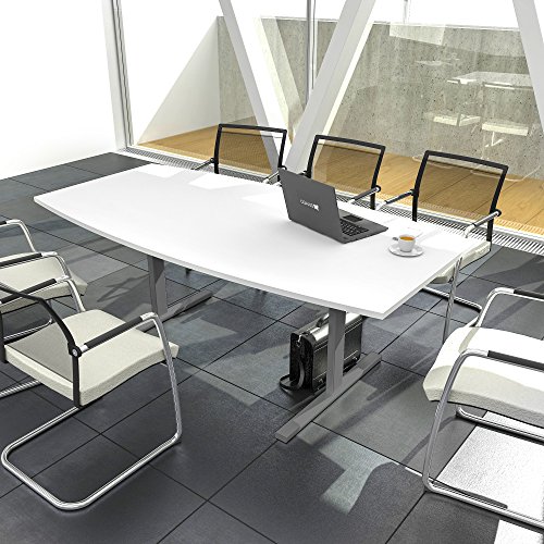 Weber Büroleben GmbH Easy Konferenztisch Bootsform 180x100 cm Weiß Besprechungstisch Tisch, Gestellfarbe:Silber von Weber Büro