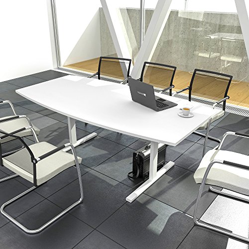 Weber Büroleben GmbH Easy Konferenztisch Bootsform 180x100 cm Weiß Besprechungstisch Tisch, Gestellfarbe:Weiß von Weber Büro