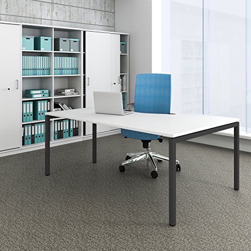 Weber Büroleben GmbH Winkelschreibtisch Links NOVA 180 x 120 cm in Weiß Computertisch Eckschreibtisch, Gestellfarbe:Anthrazit von Weber Büroleben GmbH