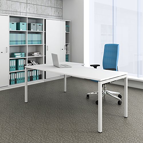 Weber Büroleben GmbH Winkelschreibtisch rechts Computertisch Eckschreibtisch 180 x 120 cm in Weiß NOVA, Gestellfarbe:Weiß von Weber Büro
