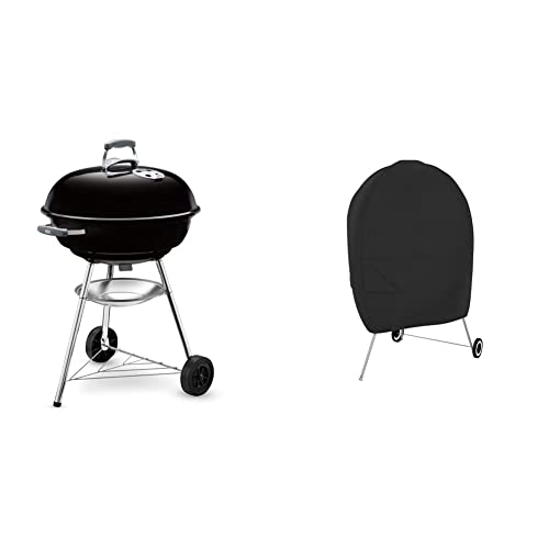 Weber® Compact Kettle, Holzkohle Kugelgrill, Durchmesser 57 cm, Schwarz, 1321004 & Amazon Basics - Abdeckung für Holzkohle-Kugelgrill - Schwarz von Weber