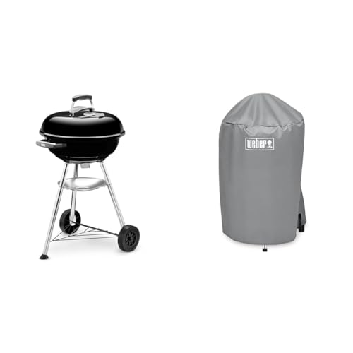 Weber 1221004 Holzkohlegrill Compact Kettle, Durchmesser 47 cm, Schwarz, Kugelgrill + Grill-Abdeckhaube Holzkohlegrills mit einem Durchmesser von 47cm, grau von Weber