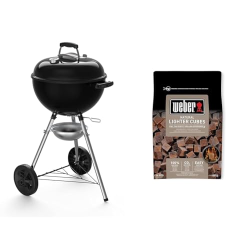 Weber 13101004 Holzkohlegrill Original Kettle E-4710, 47 cm, schwarz & 17612 Anzündwürfel braun, ohne Zusatzstoffe, 48 Stück von Weber