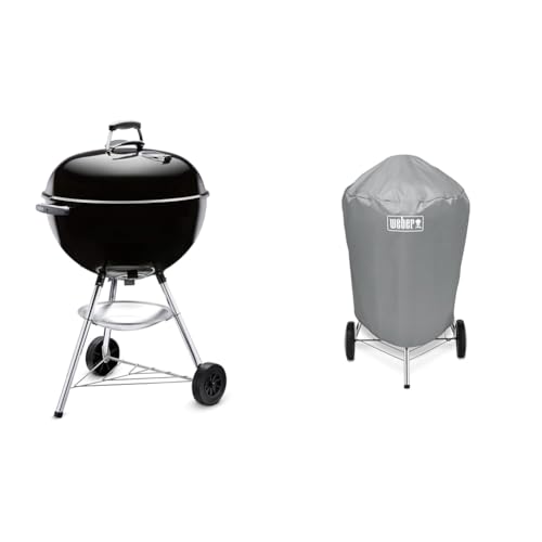 Weber 1331004 Bar-B-Kettle Holzkohlegrill 57 cm schwarz + Grill-Abdeckhaube für Holzkohlegrills mit einem Durchmesser von 57 cm, Grau von Weber