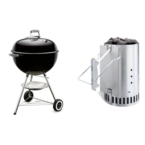 Weber 1341504 Holzkohlegrill Classic Kettle, 57 cm Durchmesser, schwarz & 7416 Anzündkamin Rapidfire, Grillen mit Kohle, Anzünden, 19 x 19 x 30.5 cm von Weber