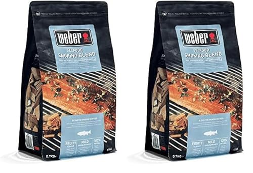 Weber 17665 Räucherchips Meeresfrüchte, 700 g, mild-fruchtige Raucharoma, Lachs, Makrele, Garnelen und andere Meeresfrrüchte, Aroma, Räuchern, Grillen (Packung mit 2) von Weber