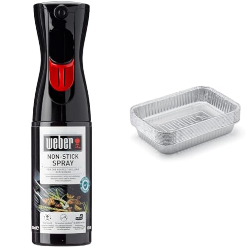 Weber 17685 Antihaft Spray, Grillrost-Pflege, Non-Stick Spray, 200 ml, Schwarz, 25.0 x 6.0 x 9.0 cm & 6415 Small 7-1/2-Inch-by-5-inch Aluminum Drip Pans, Set of 10 von Weber