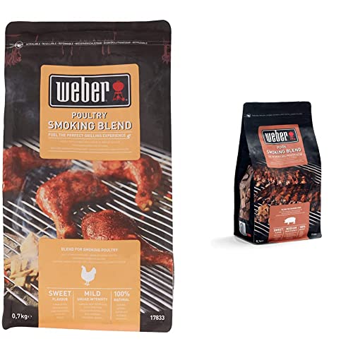 Weber 17833 Poultry Smoking Chips 700 g Wood & 17664 Räucherchips für Schweinefleisch, 700g, Räuchern, Aroma, Grillen von Weber