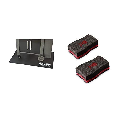 Weber 17897 Bodenmatte, Grillmatte, schwarz & 17688 Reinigungsschwamm, 2 Stück, 25.0 x 6.0 x 9.0 cm von Weber