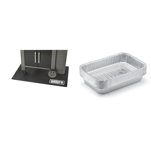 Weber 17897 Bodenmatte, Grillmatte, schwarz & 6415 Small 7-1/2-Inch-by-5-inch Aluminum Drip Pans, Set of 10 von Weber