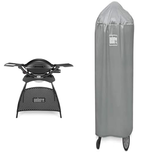 Weber 209860 Stand Gasgrill Edition, Schwarz + Abdeckhaube für Q-1000/2000 mit Rollwagen/Stand, grau von Weber