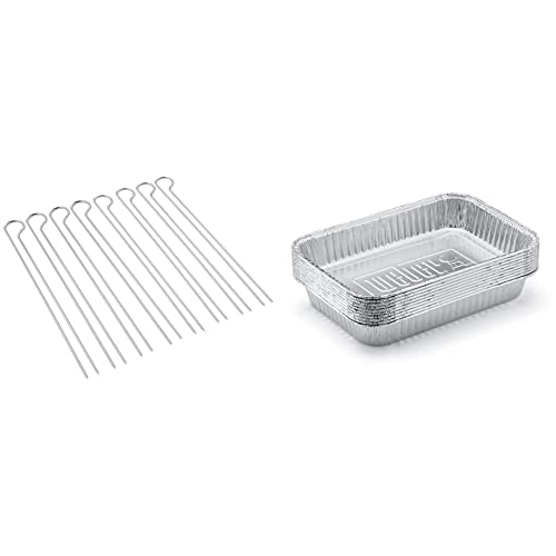 Weber 6320 Doppelspiesse, 8 Stück & 6415 Small 7-1/2-Inch-by-5-inch Aluminum Drip Pans, Set of 10 von Weber