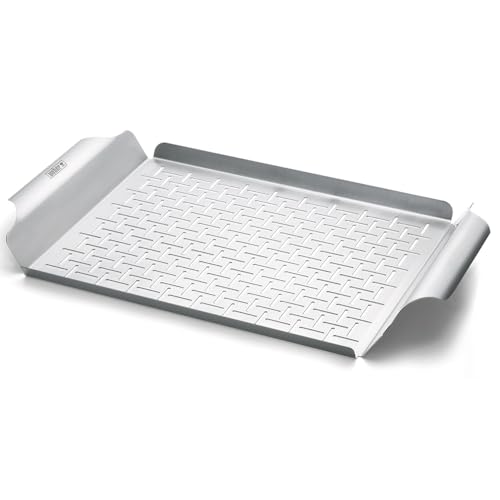 Weber Deluxe Grillpfanne (44 x 39cm) - Hitzebeständige & spülmaschinenfeste BBQ Grillpfanne aus Edelstahl, ideal zum Sautieren von Gemüse und Anbraten von Meeresfrüchten - Silber (6435) von Weber