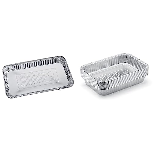 Weber 6454 Alu-Tropfschalen 36.8cm x 16.5cm x 5.1cm, Einwegschalen, Fettauffangschalen, Silber 5er pack & 6415 Small 7-1/2-Inch-by-5-inch Aluminum Drip Pans, Set of 10 von Weber