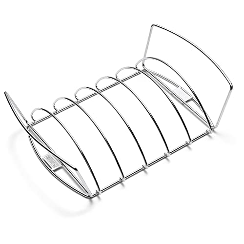Weber Premium Spare-Rib-Halter & Bratenkorb, beidseitig nutzbar, spühlmaschinenfest, passend für Weber Q 300/3000 & größere Gasgrills sowie Holzkohlegrills ab Ø 57 cm - Silber (6469) von Weber