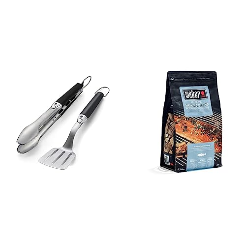 Weber 6645 Original Portable 2-Piece Stainless Steel Tool Set & 17665 Räucherchips Meeresfrüchte, 700 g, mild-fruchtige Raucharoma, Lachs, Makrele, Garnelen und andere Meeresfrrüchte, Aroma, Räuchern von Weber