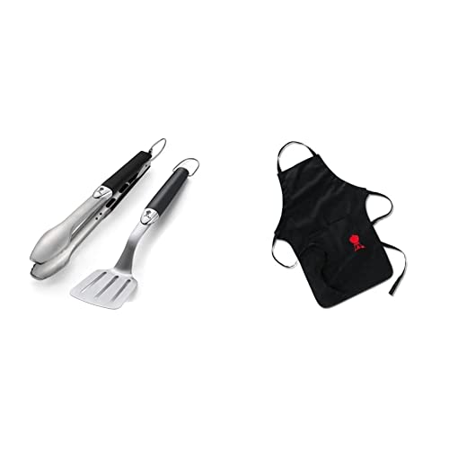 Weber 6645 Original Portable 2-Piece Stainless Steel Tool Set & 6474 Grillschürze, schwarz mit rotem Kettle Grill von Weber