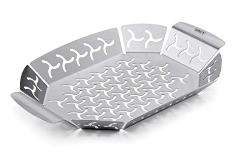 Weber Premium Grillkorb - Klein (27 x 19cm), Hitzebeständige & spülmaschinenfeste BBQ Grillschale aus Edelstahl, Ideal für Beilagen (Fleisch, Gemüse), für alle Grilltypen geeignet - Silber (6677) von Weber