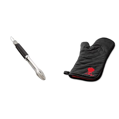 Weber 6760 Precision Grill Tongs Premium Grillzange, Schwarz/Silber & 6472 Grillhandschuh, Größe universal, schwarz von Weber