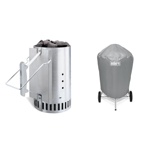 Weber 7176 Grill-Abdeckhaube für Holzkohlegrills mit einem Durchmesser von 57 cm, Grau, 15.9 x 22.7 x 3.8 cm & 7416 Anzündkamin Rapidfire, Grillen mit Kohle, Anzünden, 19 x 19 x 30.5 cm von Weber