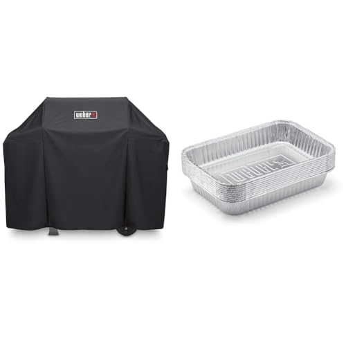 Weber 7183 Premium Hülle für Spirit/Spirit II 300 Serie und Spirit 200 Serie, schwarz & 6415 Small 7-1/2-Inch-by-5-inch Aluminum Drip Pans, Set of 10 von Weber