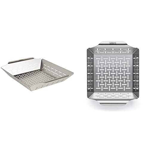 Weber Deluxe Grilling Basket, 6434 & 6481 Deluxe Gemüsekorb 19x24 cm, Grillkorb, für Fisch, Fleisch und Gemüse, aus Edelstahl von Weber