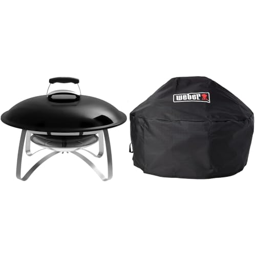 Weber Fireplace, Mobile Feuerstelle mit Standfuss, schwarz, 2750 + Premium Abdeckhaube für Fireplace, schwarz von Weber