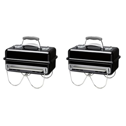 Weber Go-Anywhere Holzkohle Grill, 42 x 26cm Grillfläche, leichter tragbarer BBQ Grill, Tisch-Campinggrill, porzellanemaillierte Schale & Deckel, umklappbare Standfüße - Schwarz (1131004) von Weber