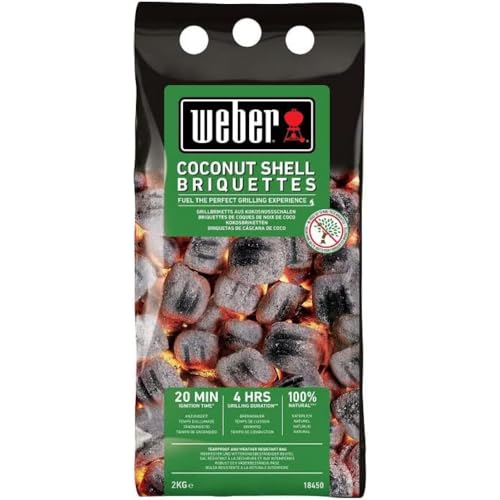 Weber Grill-Briketts aus Kokosnussschalen (2kg Sack), leistungsstark, für Lange und konstante Glut, ideal für längeres Grillen des Grillguts, 100% natürlich (18450) von Weber