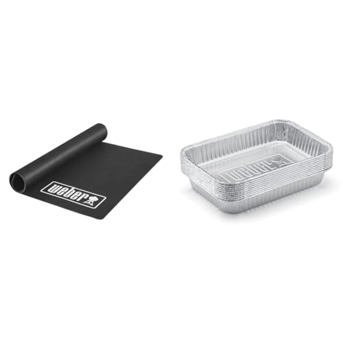 Weber Grillmatte - Groß (180 x 100cm), schützt Terasse/Balkon & 6415 Small 7-1/2-Inch-by-5-inch Aluminum Drip Pans, Set of 10 von Weber