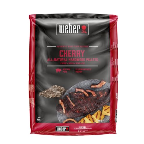 Weber Holzpellets - Kirschholz (8kg), perfekt zum Räuchern von Schwein, 100% natürliche Holzpellets, passend für alle Pellet Grills (3401050), Braun von Weber