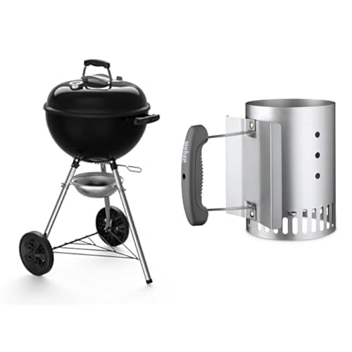 Weber Original Kettle Holzkohlegrill, 47 cm, Schwarz (13101004) & Compact Rapidfire Barbecue Kaminanzünder, 15 cm von Weber