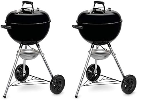 Weber Original Kettle Holzkohlegrill, Ø 47cm Grillfäche, BBQ Grill mit porzellanemaillierten Deckel & Kessel, Deckelthermometer, One-Touch Reinigungssystem - Schwarz (13101004) (Packung mit 2) von Weber