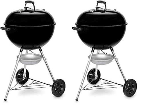 Weber Original Kettle Holzkohlegrill, Ø 57cm Grillfäche, BBQ Grill mit porzellanemaillierten Deckel & Kessel, Deckelthermometer, One-Touch Reinigungssystem - Schwarz (14101004) (Packung mit 2) von Weber