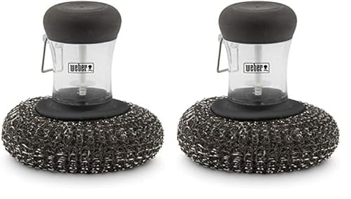 Weber Plancha/Grillplattenbürste, mit Metallschwamm & Behälter für Spülmittel, für optimale Reinigung von Grillplatten, einfaches Reinigen - Schwarz (6209) (Packung mit 2) von Weber