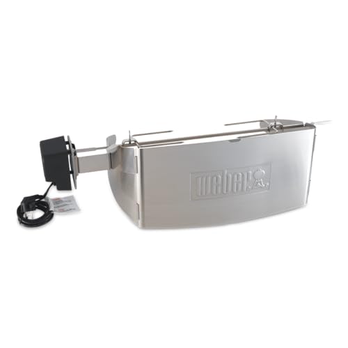 Weber Rottiserie - Drehspiess (Länge 77cm) für alle Q200-220-2000-2200 Modelle, mit elektrischem Motor undt Zwei Gabeln zum Befestigen des Grillguts optimal für Hähnchen oder Braten - Silber (17561) von Weber