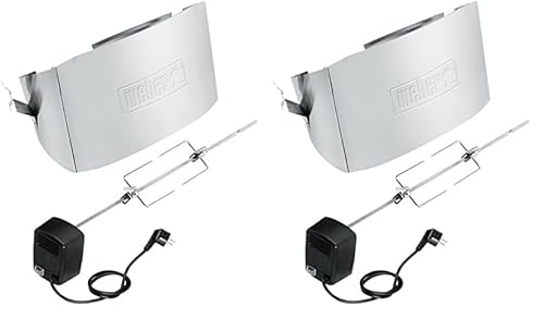Weber Rottiserie - Drehspiess (Länge 80cm) für alle Q300-3000-3200 Modelle, mit elektrischem Motor undt Zwei Gabeln zum Befestigen des Grillguts optimal für Hähnchen oder Braten - Silber (17524) von Weber