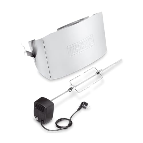 Weber Rottiserie - Drehspiess (Länge 80cm) für alle Q300-3000-3200 Modelle, mit elektrischem Motor undt Zwei Gabeln zum Befestigen des Grillguts optimal für Hähnchen oder Braten - Silber (17524) von Weber
